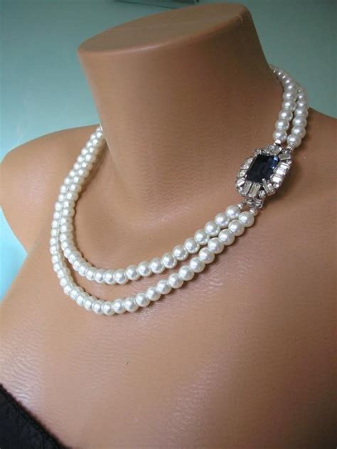 Sapphire Necklace Pearl Necklace Great Gatsby Jewelry Statement