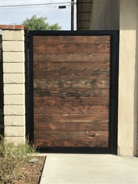 Steel Frame Gate With Stained Redwood Inserts Fence Gate Design Wood