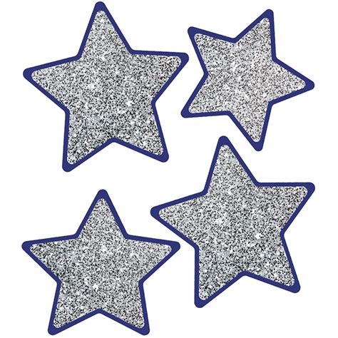 Sparkle Shine Solid Silver Glitter Stars Cut Outs Pack Of 36 Cd