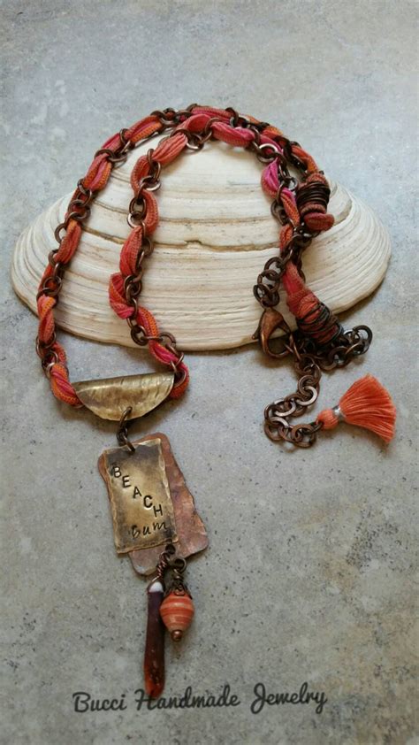 Coral Beach Bum Necklace Hand Dyed Silk By Buccihandmadejewelry