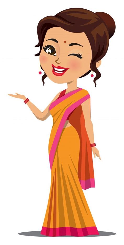 premium vector an indian woman in a saree is winking cute girl illustration cartoon girl