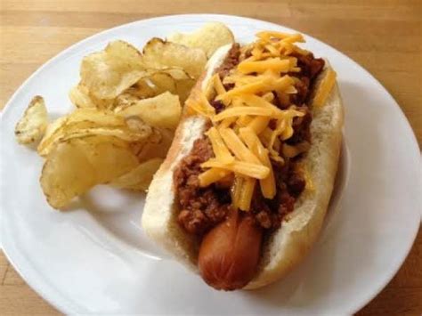 Hot Dogs Cheese Chilli And Potato Chips Hot Dog Chili Recipes