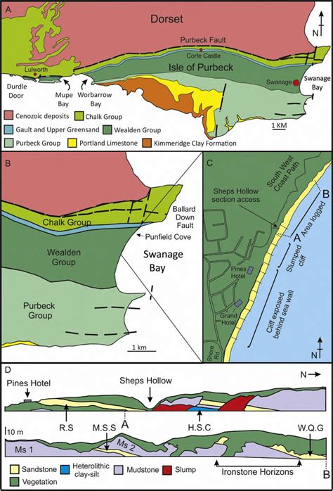 A Outline Geological Map Of The Isle Of Purbeck B Outline Geological