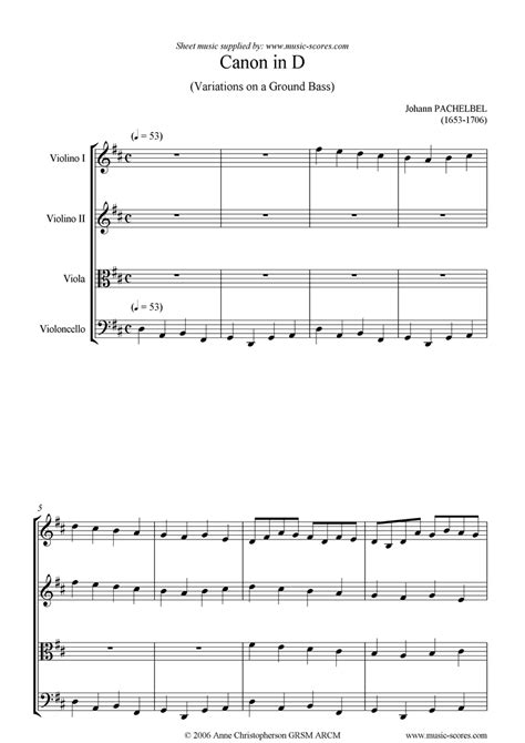 Sheet Music For Canon String Quartet 2 Violins Viola Cello By Johann