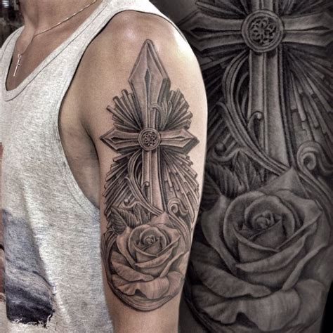 crucifix tattoo with a rose tatuagens tatoo