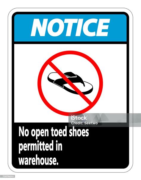 Notice No Open Toed Shoes Sign On White Background Stock Illustration