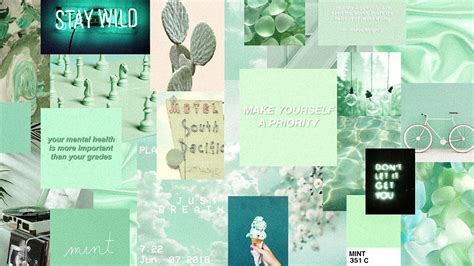 Mint Green Aesthetic Collage Desktop Wallpaper Mint Green Aesthetic