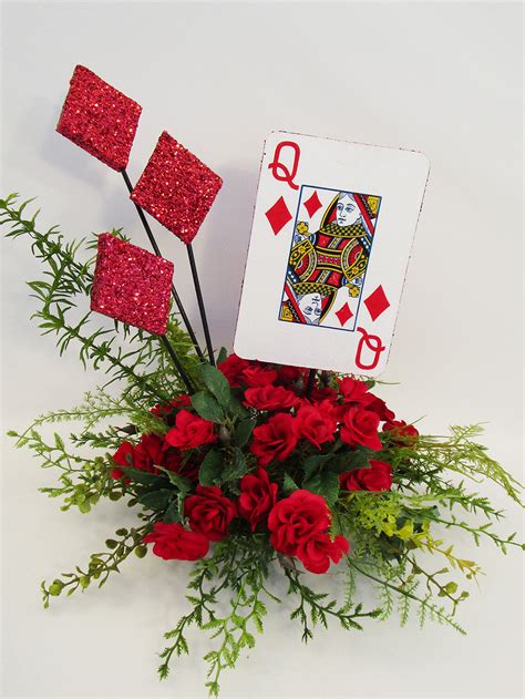 Red Roses With Playing Card Centerpiece Designs By Ginny