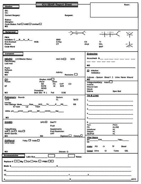 Nursing handoff report sheet 06 icu. Bedside Nursing Documentation Sheet | Nurse brain sheet ...