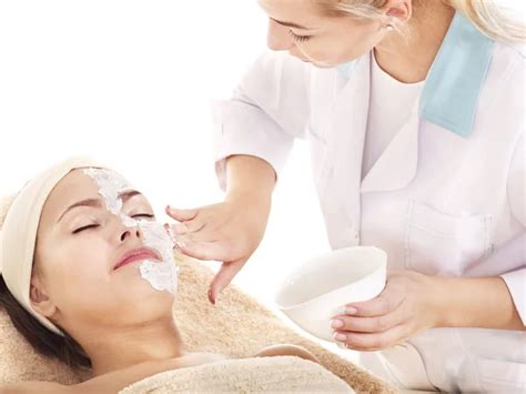 Beautician Applying Facial Mask By Woman Stock Image Everypixel
