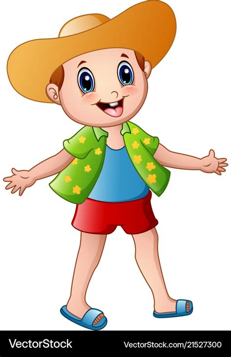 Happy Boy Cartoon With Summer Clothes And A Hat Vector Image