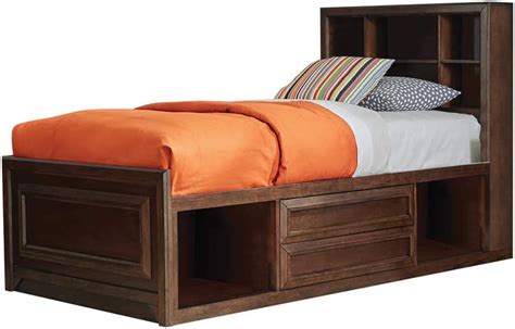 Benjara Wooden Twin Size Bed With Bookcase Headboard And