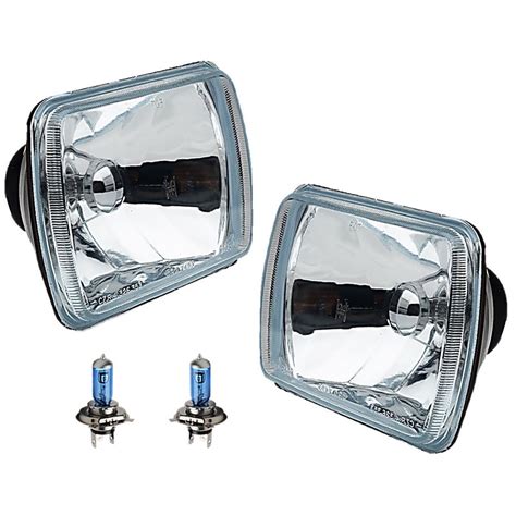 7x6 Crystal Clear Glass Lens Metal Headlight H4 Halogen Light Bulb Headlamp Pair Ebay
