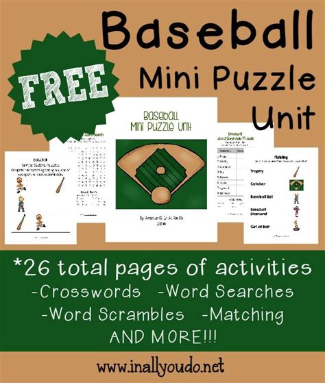 Free Mini Baseball Puzzle Unit 26 Pages In All You Do Baseball