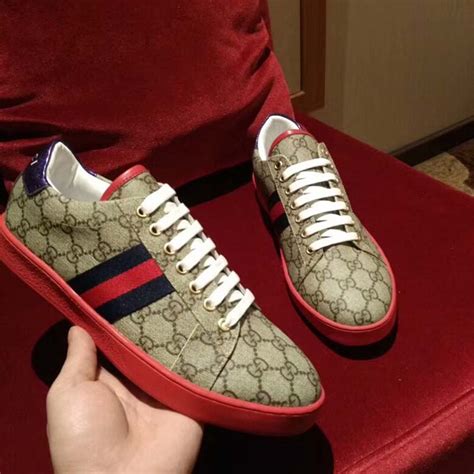 Gucci Men Ace Gg Supreme Canvas Sneaker Shoes Red Lulux