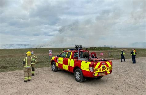 Firefighters Watching Over Large Blaze On Salisbury Plain Training Area