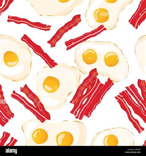Bright Fried Eggs With Bacon Breakfast Seamless Pattern On White Stock