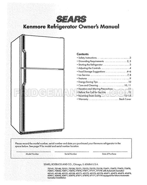 Sears Refrigerator Manual