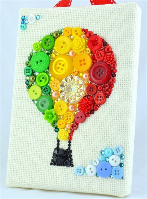 Button Art Hot Air Balloon Nursery Decor Balloon Wall