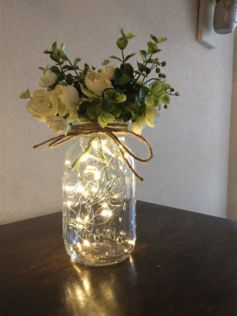 Quart Size Mason Jar With Fairy Lights And Flowers Mason Jar Etsy