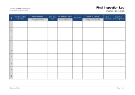 Final Inspection Log Template Fill Out Sign Online And Download Pdf