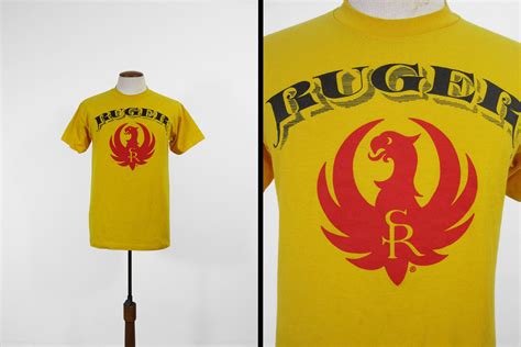 Vintage Ruger Firearms T Shirt 1980s Yellow Logo Tee Made In Etsy