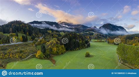 Rural Landscape With Fall Autumn Trees Forest With Cloud