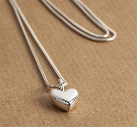 Solid Silver Polished Heart Necklace By Nicola Hurst Designer Jewellery