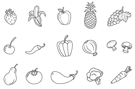 1 pdf print file with 3 coloring pages size 8.5x11 print on plain white paper, cardstock, stick paper, colored paper, etc. Fruits and Vegetables Line Art Set - Free Clip Art