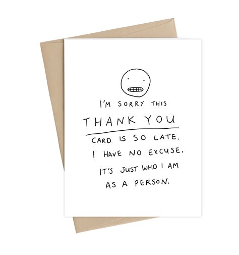 Sorry For The Late Card Funny Thank You Card Thank You Etsy Canada