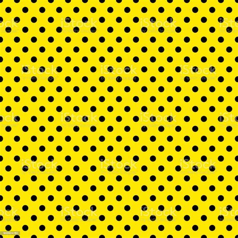 Seamless Yellow And Black Polka Dot Pattern Background Stock
