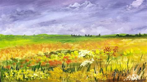 How To Paint A Field Of Flowers Acrylic Landscape Painting Lesson
