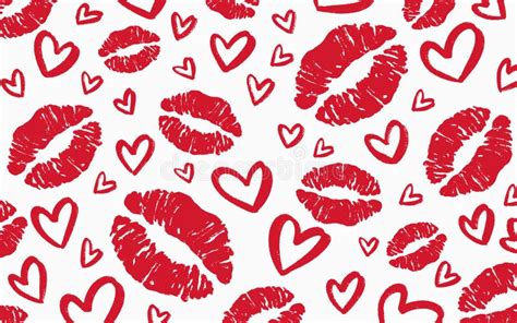 lipstick kiss print isolated seamless pattern red vector lips and hearts design romantic poster