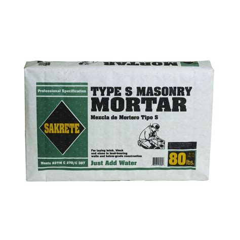 Type m (2500 psi) type s (1800 psi) type n (750 psi) the different types are achieved by varying the ratio of portland cement, lime and sand. SAKRETE 80 lb. Type S Mason Mortar Mix-100033433 - The ...