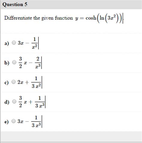 Differentiate Ln X 2 1 - Solved: Differentiate The Given Function Y = Cosh(ln(3x^2)... | Chegg.com