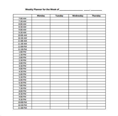 Weekly Schedule Template With Hours Printable Schedule Template