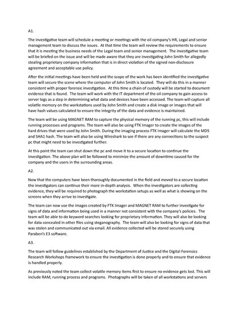 WGU C840 Task 1 Forensic Investigation - A1. The investigative team