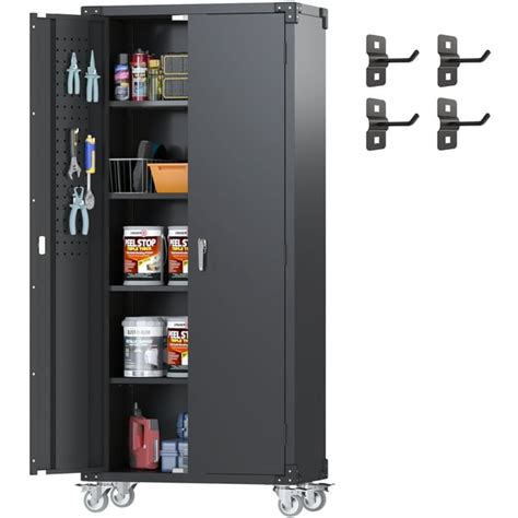 Gangmei 72 In Metal Garage Storage Cabinet With Wheels And Pegboard