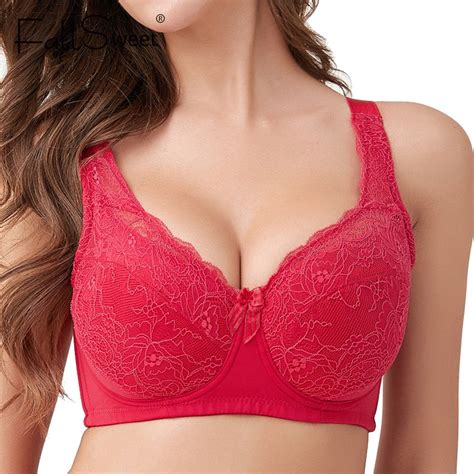 Fallsweet Plus Size Bras For Women Full Cup Push Up Bra Underwire Lace Thin Cup Brassiere D E