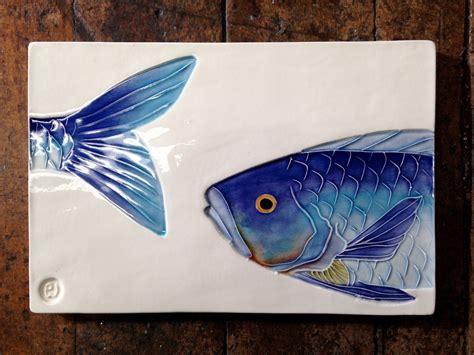 Fish Art Tile Ceramic Handmade By Patwarwicktiles On Etsy