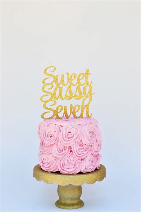 Seven Cake Topper Happy Th Birthday Gold Topper Glitter Etsy Th