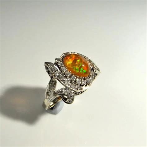 Precious Fire Opal Ring Fire Opal Diamond Ring Fire Opal Engagement