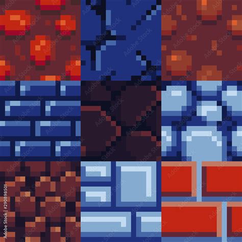 Textures Tile Seamless Pattern Set For Pixel Art Style Game Ground Or