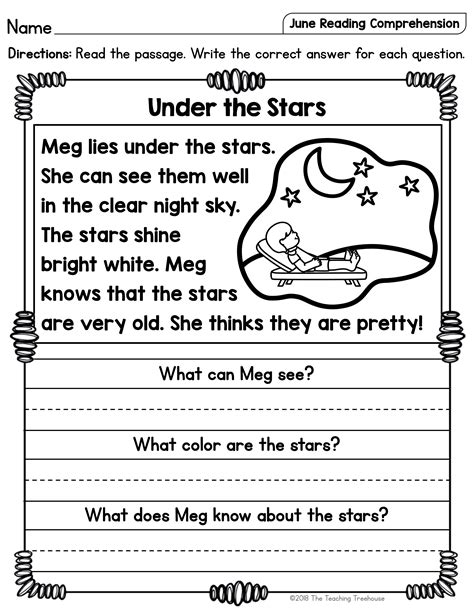 June Reading Comprehension Passages For Kindergarten And First Grade
