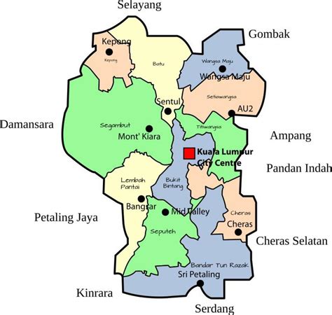 Map Of Kuala Lumpur Kl Neighborhood Surrounding Area And Suburbs Of