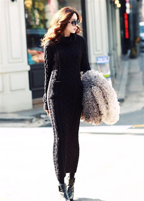 turtleneck long sleeve sweater dress for women black on luulla