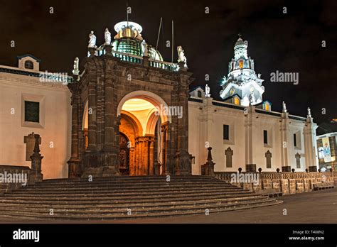 Metropolitan Cathedral By Night In The Historical Old Town Of Quito