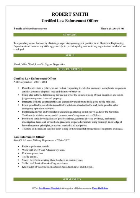 Free Law Enforcement Resume Template FREE PRINTABLE TEMPLATES