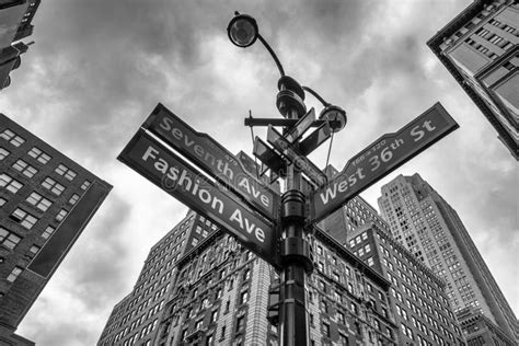 Manhattan Street Signs Road Intersection In New York City Upward View