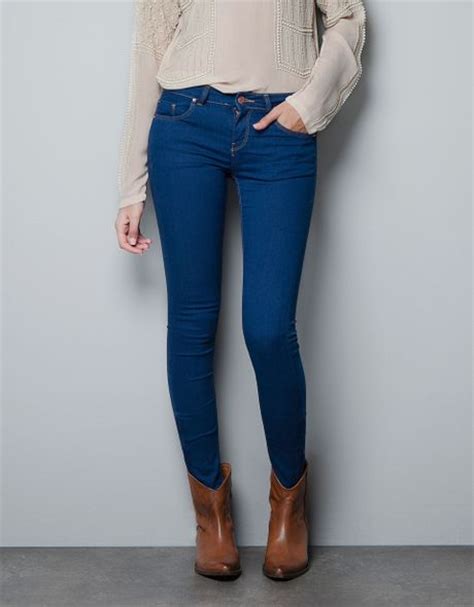 zara skinny jeans with zips at the hem in blue indigo lyst